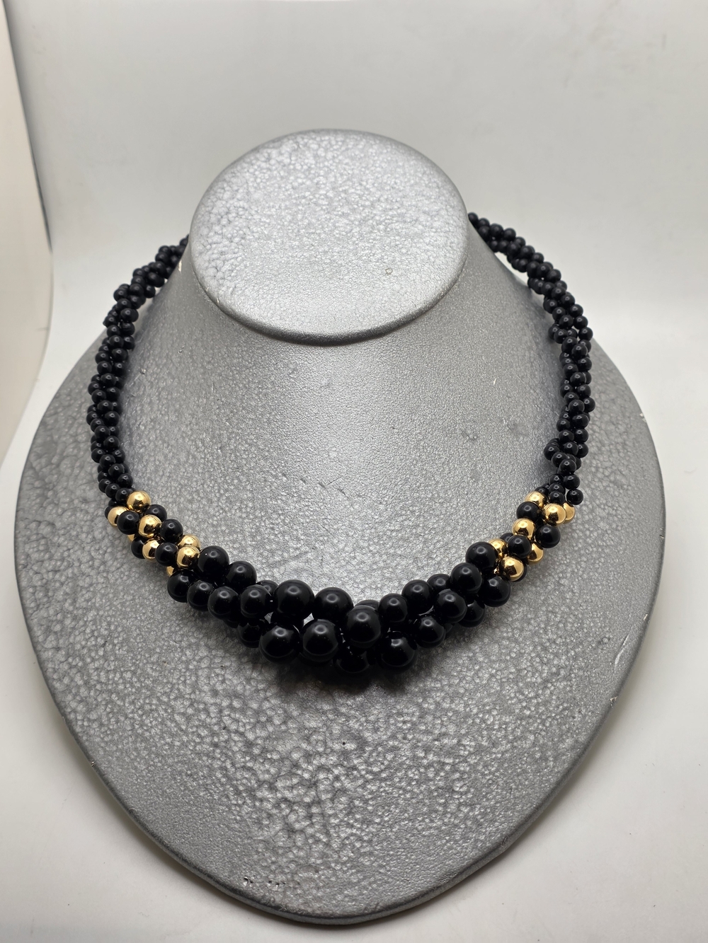 Black Beaded Necklace with Gold Accent Beads